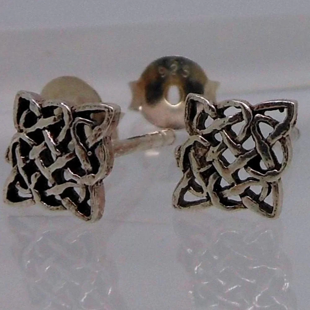 Vintage 90s Thailand Sterling Silver Celtic Knot‎ Stud Earrings 6mm Mens Womens